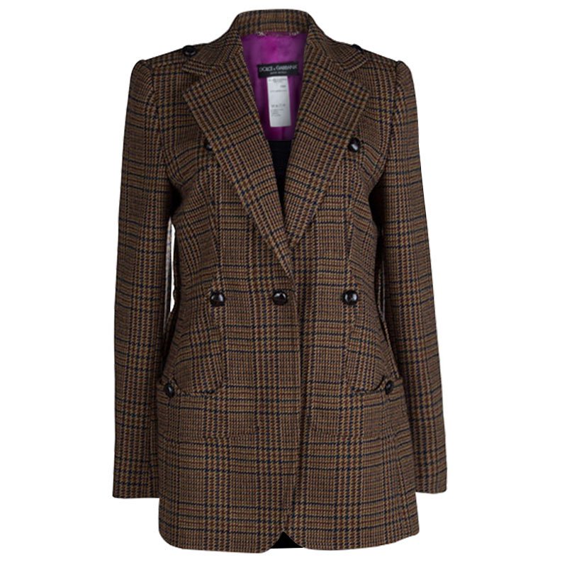 مملوكة مسبقًا Dolce and Gabbana Brown Houndstooth Lambswool Blazer M