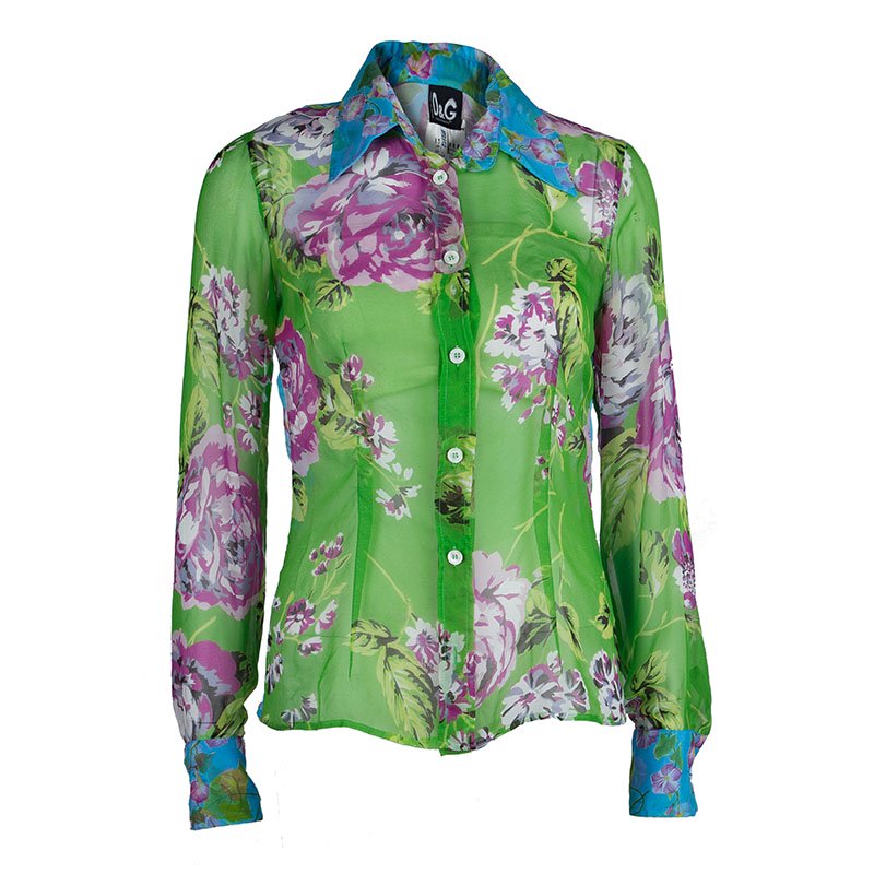 Dolce and Gabbana Multicolor Floral Print Sheer Chiffon Shirt M