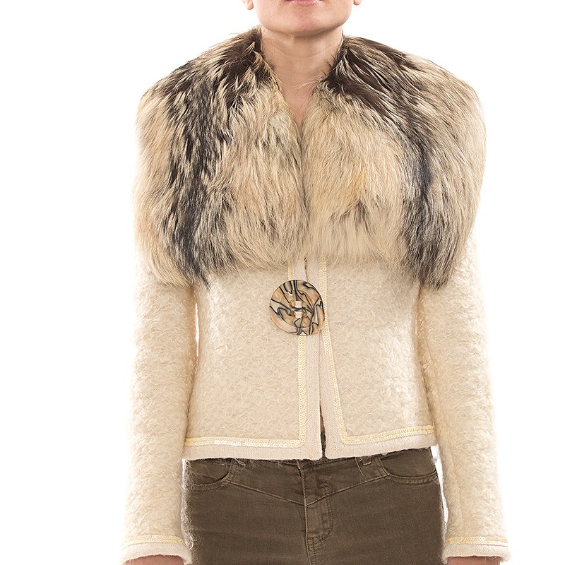 مملوكة مسبقًا جاكيت دولتشي أند غابانا موهير وفرو كريمي M