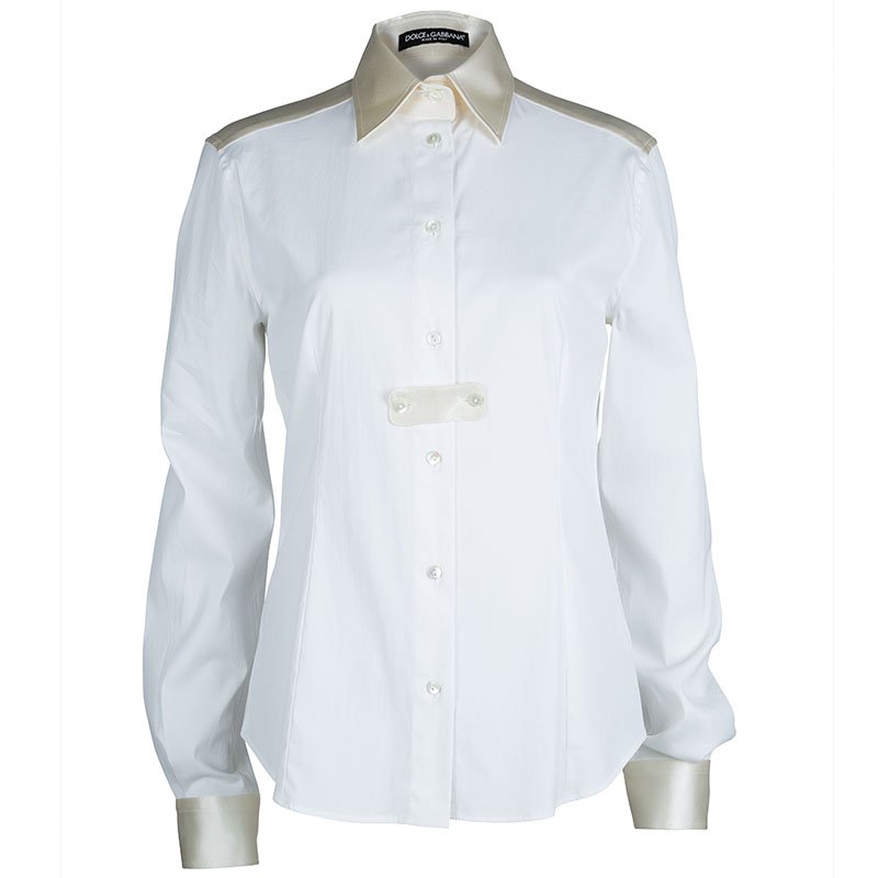 Dolce and Gabbana White Cotton Contrast Panel Detail Long Sleeve Button Down Shirt M
