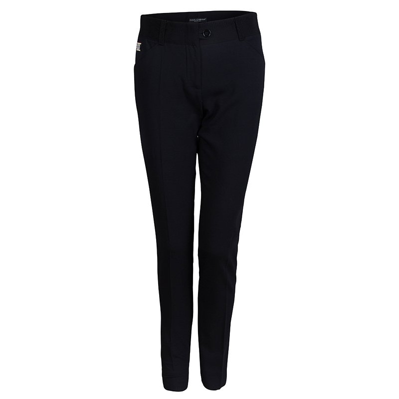 Pre Owned Dolce and Gabbana Black Wool Straight Fit Pants S