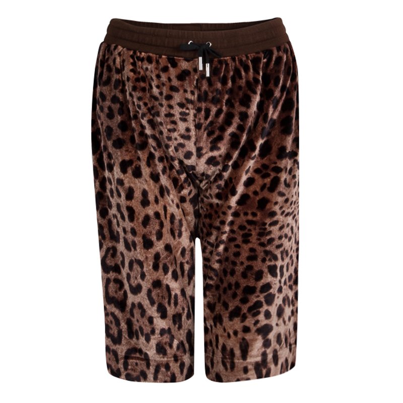 Dolce and Gabbana Leopard Printed Velvet Bermuda Shorts M