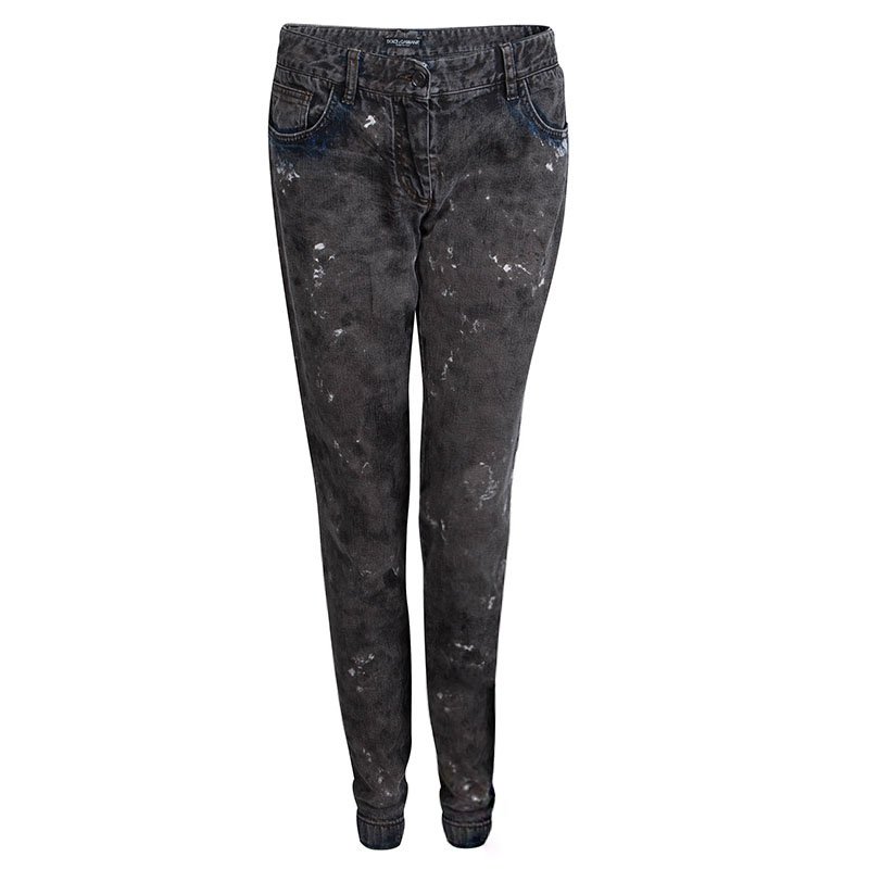 مملوكة مسبقًا Dolce and Gabbana Grey Stone Washed Splatter Effect Jeans M