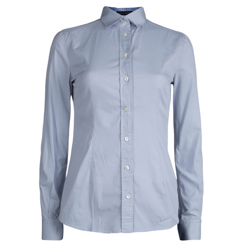 Pre Owned قميص دولتشي أند غابانا قطن أزرق فاتح بأزرار أمامية أكمام طويلة S