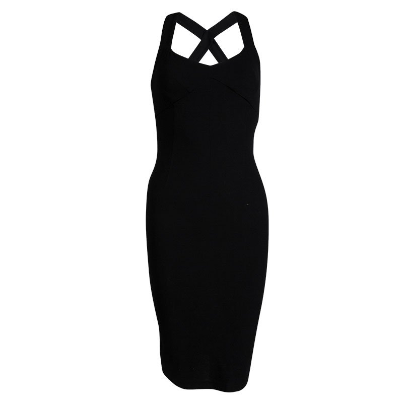 Pre Owned Dolce and Gabbana Black Knit Cross Back Bodycon Dress S