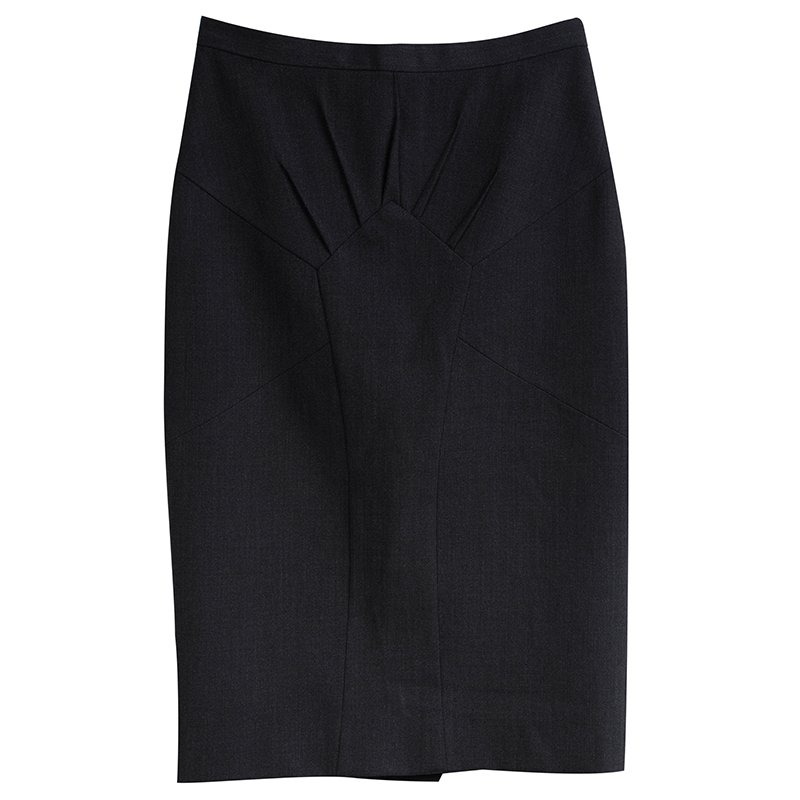 مملوكة مسبقًا Dolce and Gabbana Grey Geometric Panel Detail Wool Skirt S