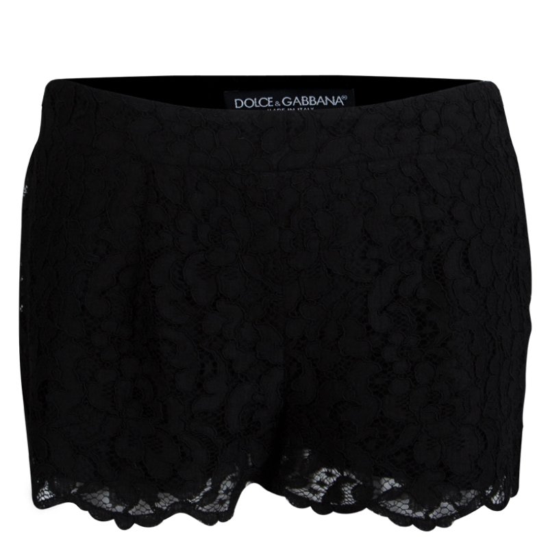 Pre Owned Dolce and Gabbana Black Lace Shorts M 