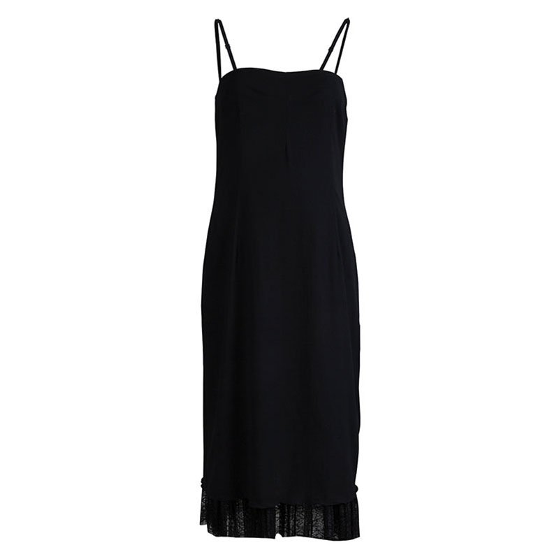 Pre Owned Dolce And Gabbana Black Lace Hem Detail Silk Dress L
