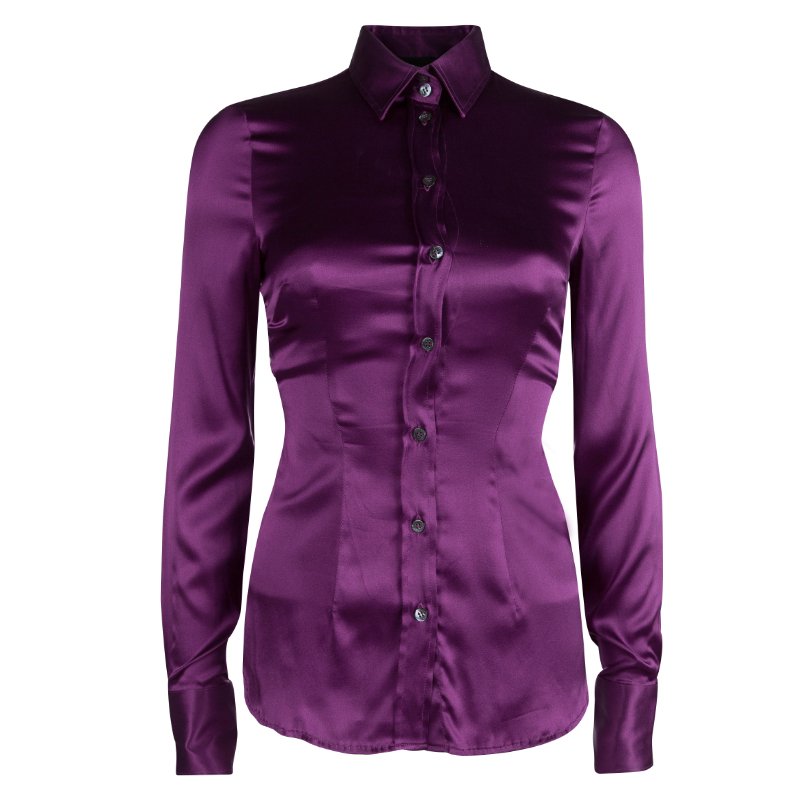 Dolce And Gabbana Purple Silk Long Sleeve Button Down Shirt S