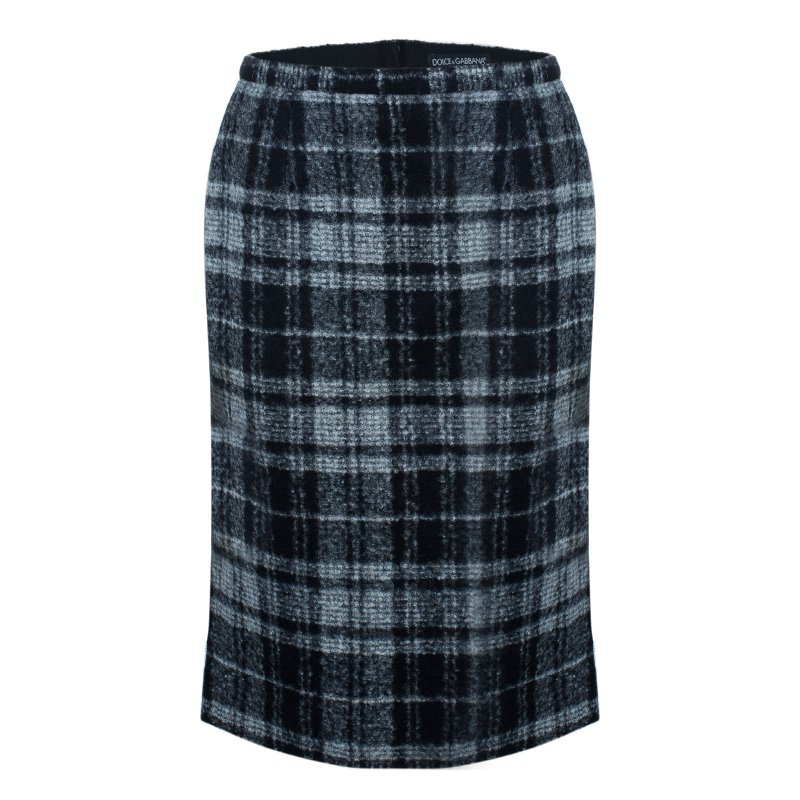 Pre Owned Dolce and Gabbana Grey Wool Plaid Skirt S