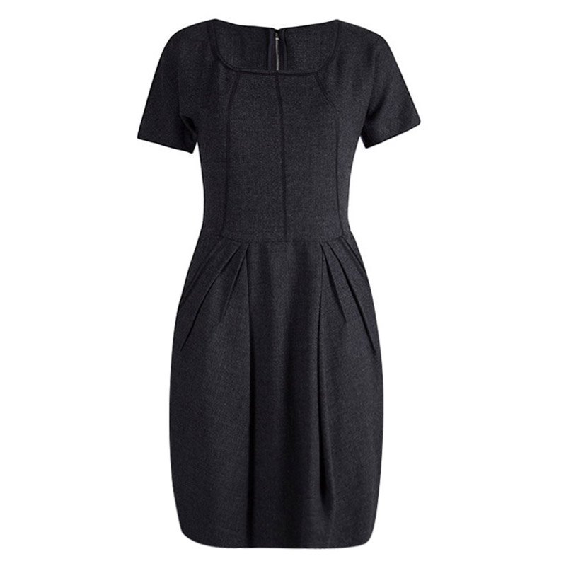 Pre Owned Dolce and Gabbana Grey Wool Short Sleeve Dress S