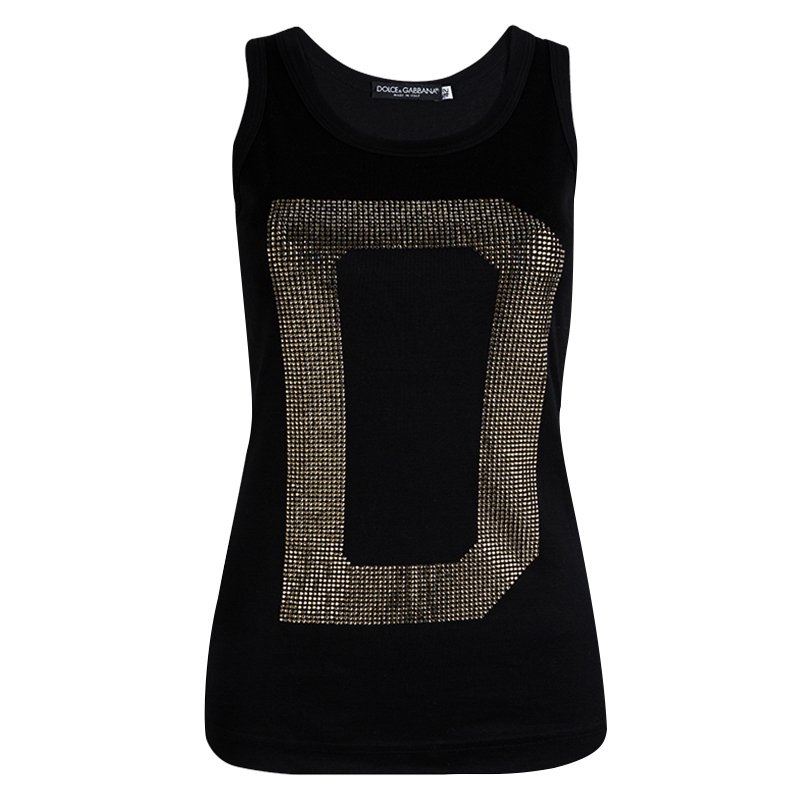 Pre Owned Dolce and Gabbana Black Embellished Sleeveless Tank Top M