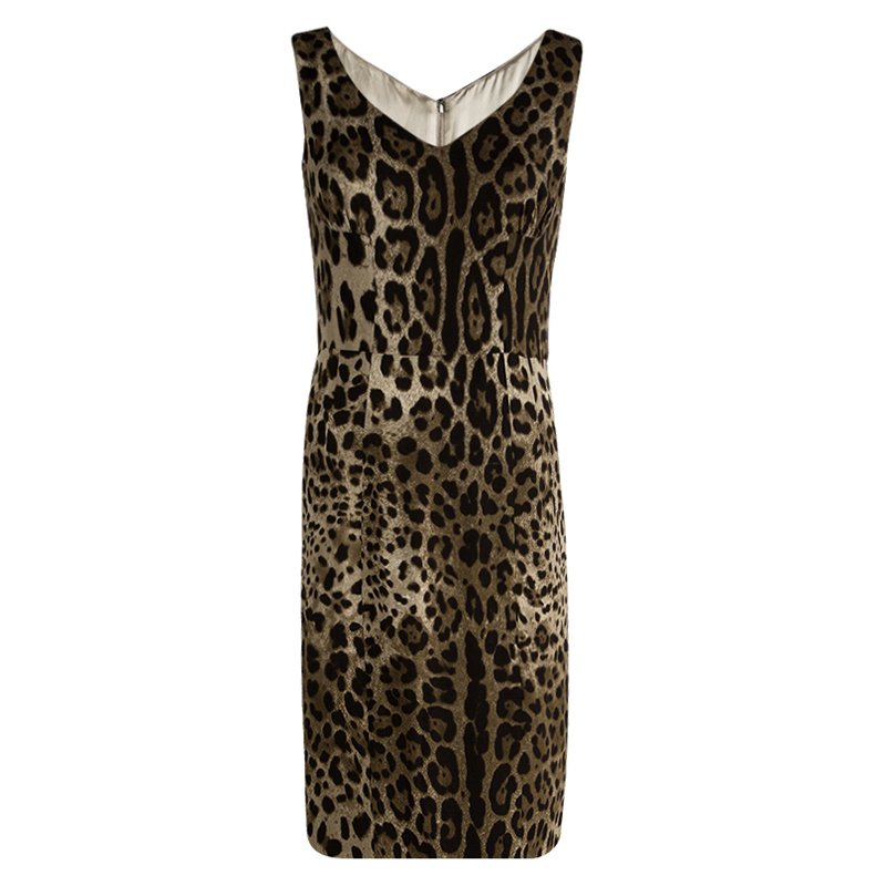 Pre Owned Dolce And Gabbana Leopard Printed Silk Sleeveless Midi Dress M