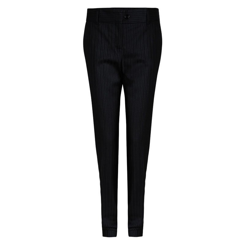 Pre Owned Dolce & Gabbana Black Wool Pinstriped Trousers S