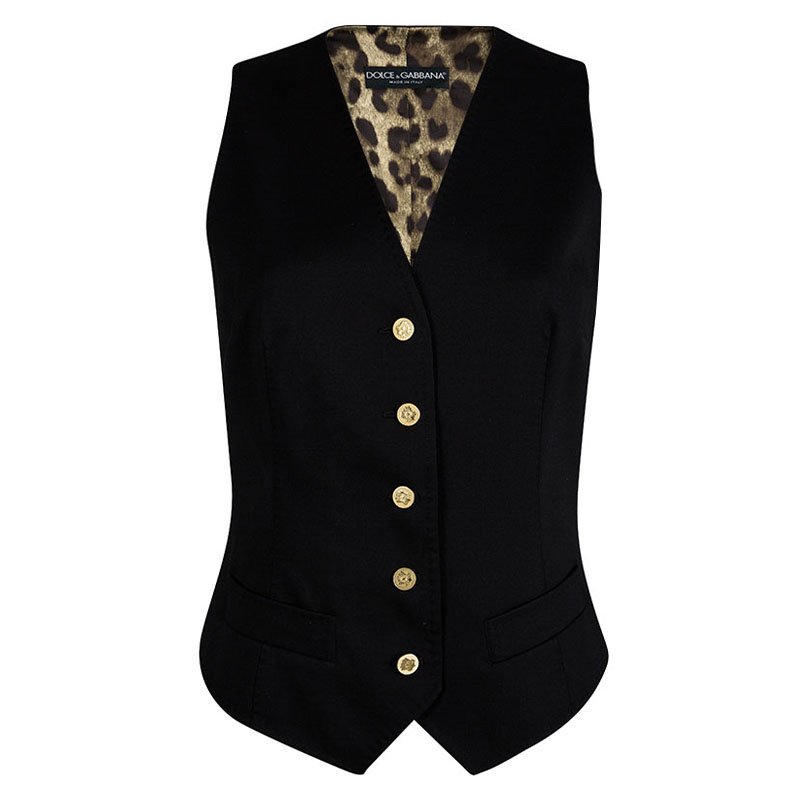 Pre Owned صديري دولتشي أند غابانا أسود بطانة نقشة الفهد مجسم M