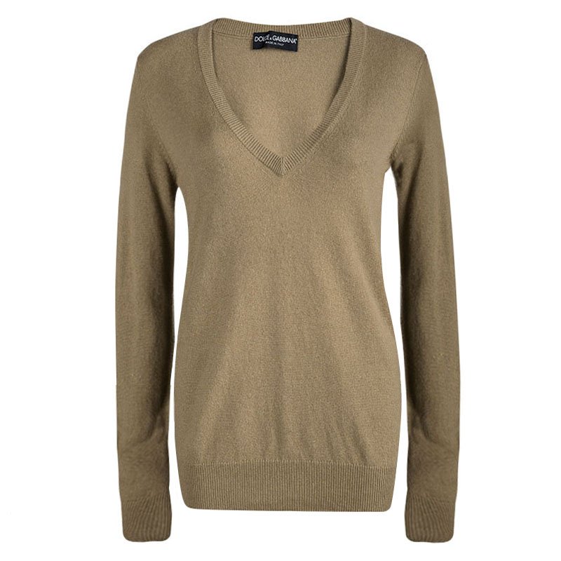 Pre Owned Dolce And Gabbana Brown Cashmere Embellished Sweater M