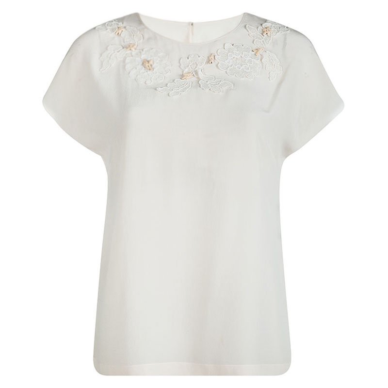 مملوكة مسبقًا Dolce and Gabbana Cream Lace Applique Detail Top M