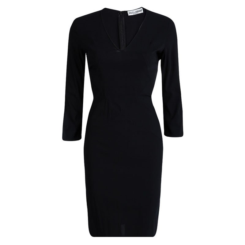 Pre Owned Dolce and Gabbana Black Knit Paneled Long Sleeve Dress M