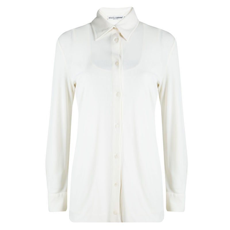 مملوكة مسبقًا قميص دولتشي أند غابانا تريكو كريمي طبقتين أكمام طويلة M