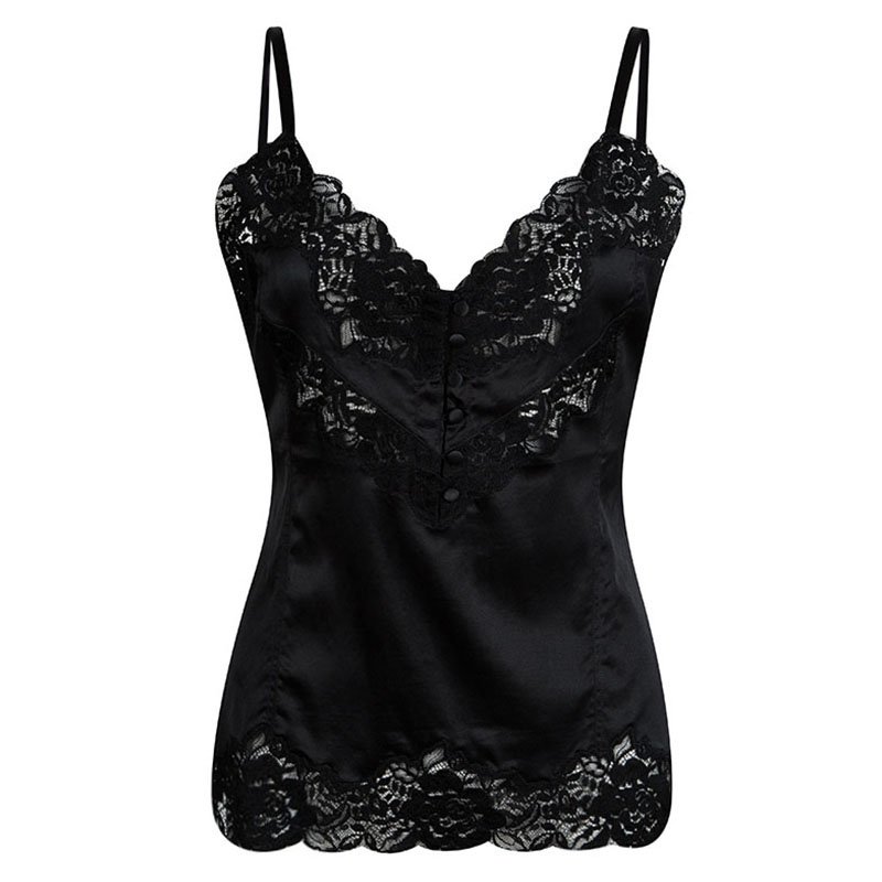 Pre Owned Dolce and Gabbana Black Silk Lace Detail Camisole XL