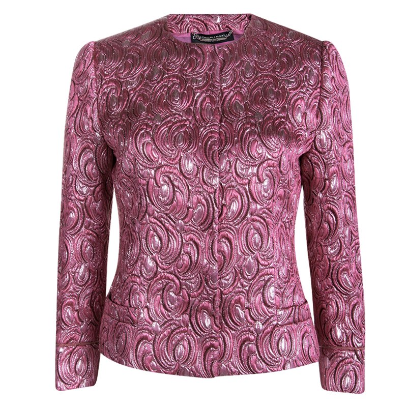 Dolce and Gabbana Pink Embossed Lurex Jacquard Boucle Jacket S