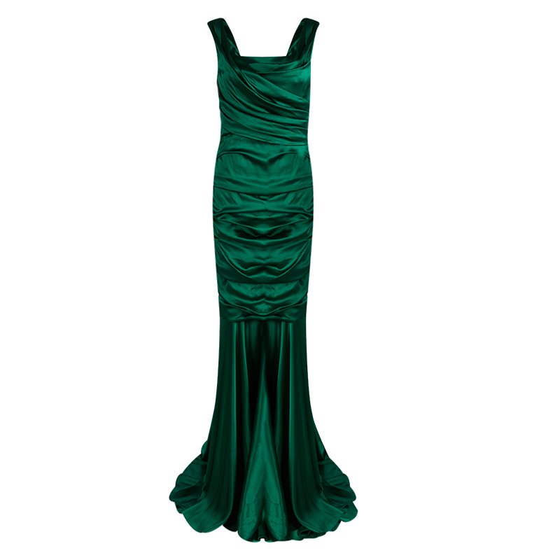 Dolce and Gabbana Green Silk Ruched Sleeveless Gown L Dolce & Gabbana | TLC