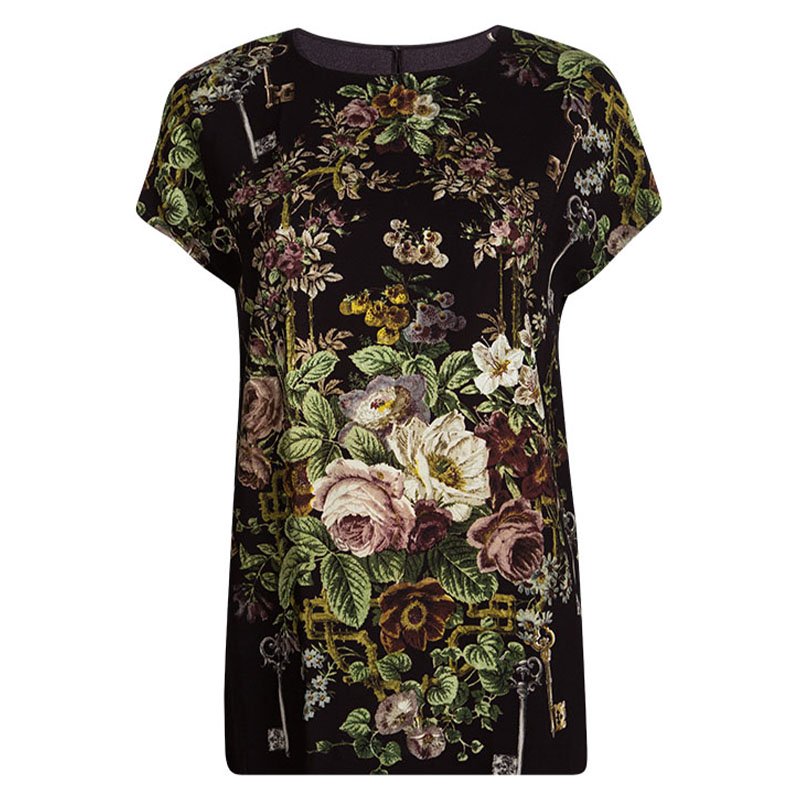 مملوكة مسبقًا Dolce and Gabbana Burgundy Floral Printed Short Sleeve Top S