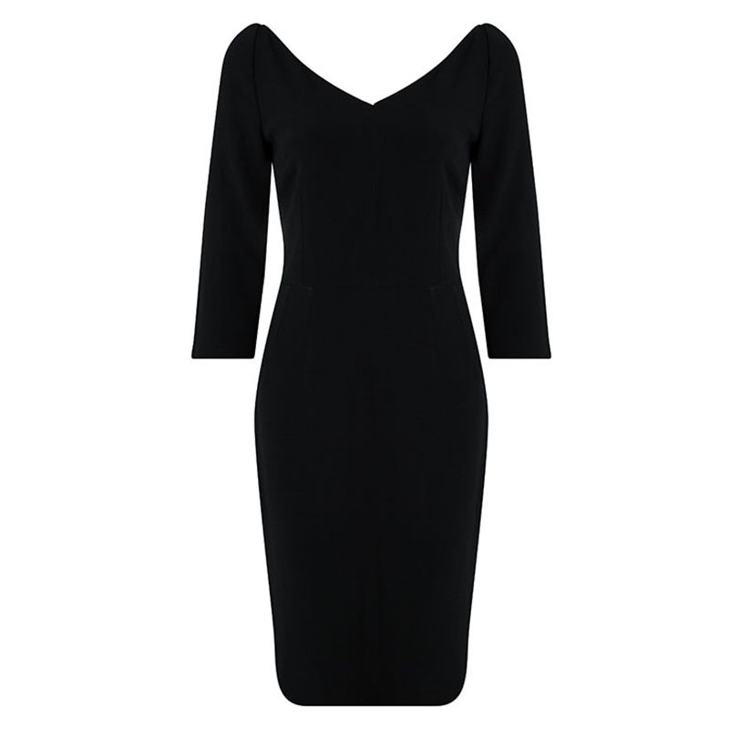 Dolce and Gabbana Black V-Neck Long Sleeve Dress M