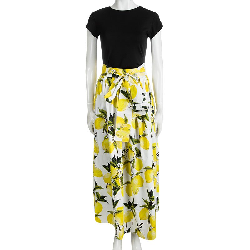 Dolce and Gabbana Lemon Printed Cotton Gathered Belted Maxi Skirt L Dolce &  Gabbana | TLC