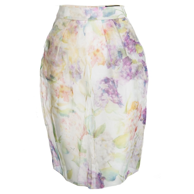 Dolce and Gabbana Multicolor Floral Printed High Waist Sheer Pencil Skirt S