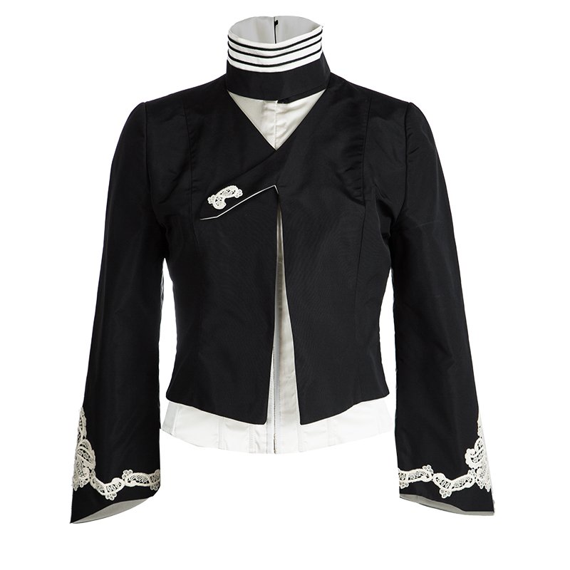 Pre Owned Dolce and Gabbana Black Lace Detail Corset Style Cropped Jacket L