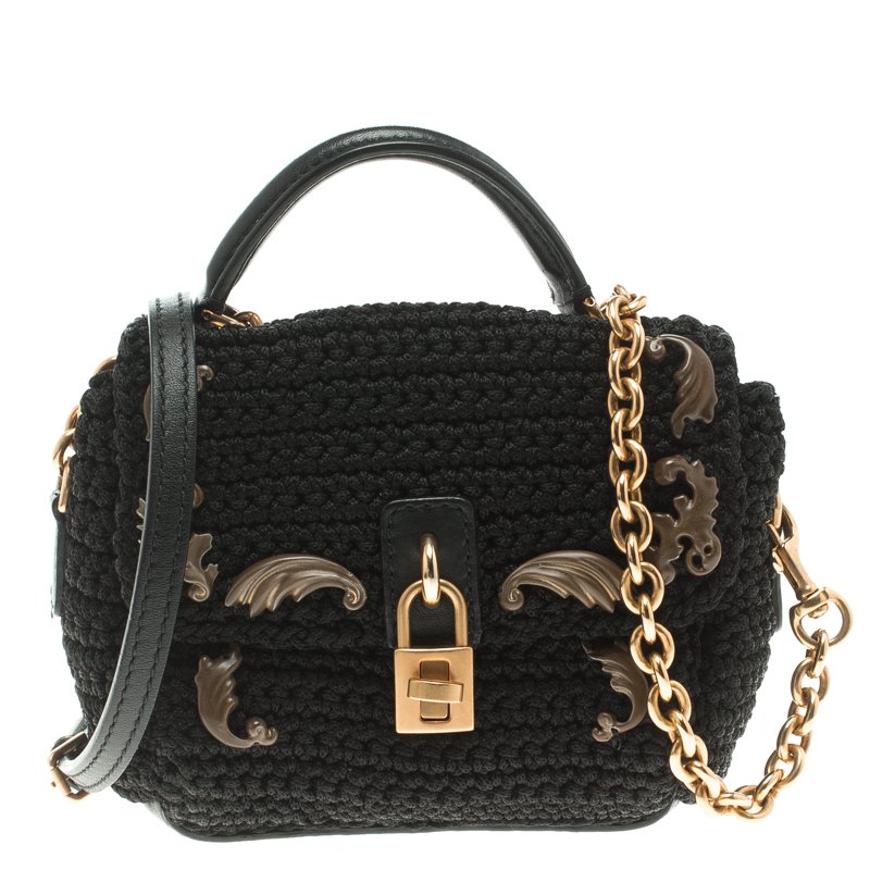 مملوكة مسبقًا Dolce and Gabbana Black Crochet Padlock Crossbody Bag