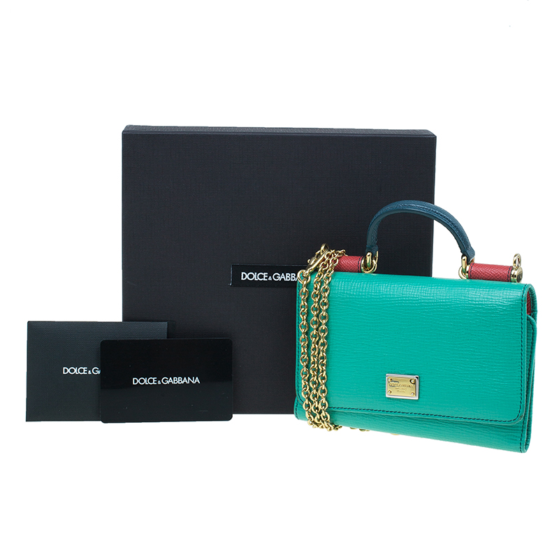 Dolce and Gabbana Green Tri Color Leather Dauphine Phone Bag Dolce