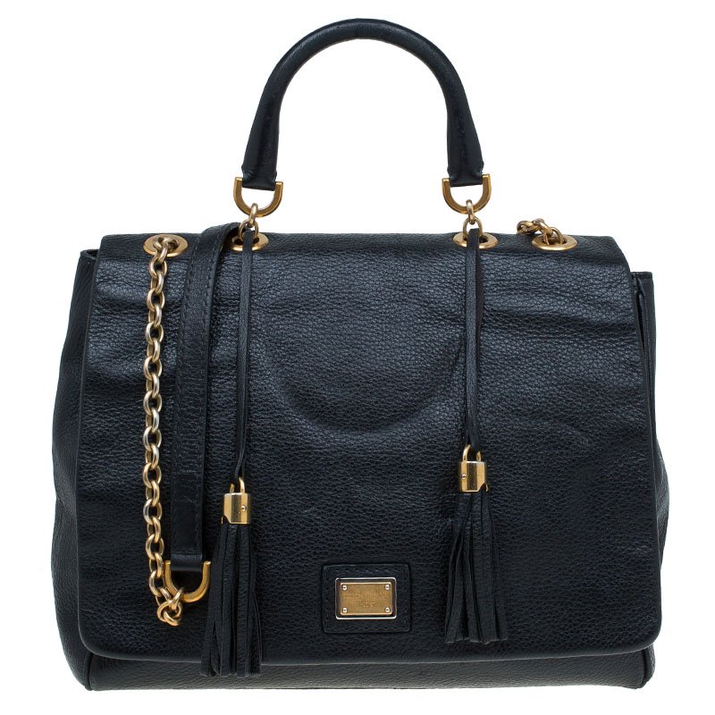 مملوكة مسبقًا Dolce and Gabbana Black Leather Miss Charlotte Top Handle Bag