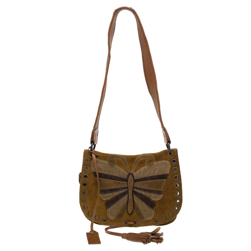 مملوكة مسبقًا Dolce and Gabbana Brown Suede Butterfly Shoulder Bag