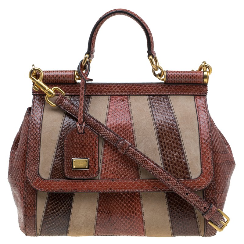 Dolce and Gabbana Multicolor Python and Suede Medium Miss Sicily Top Handle Bag