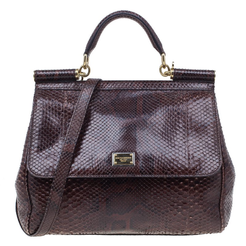 Pre Owned حقيبة يد توت دولتشي أند غابانا ميس  سيسلي جلد ثعبان بني متوسطة