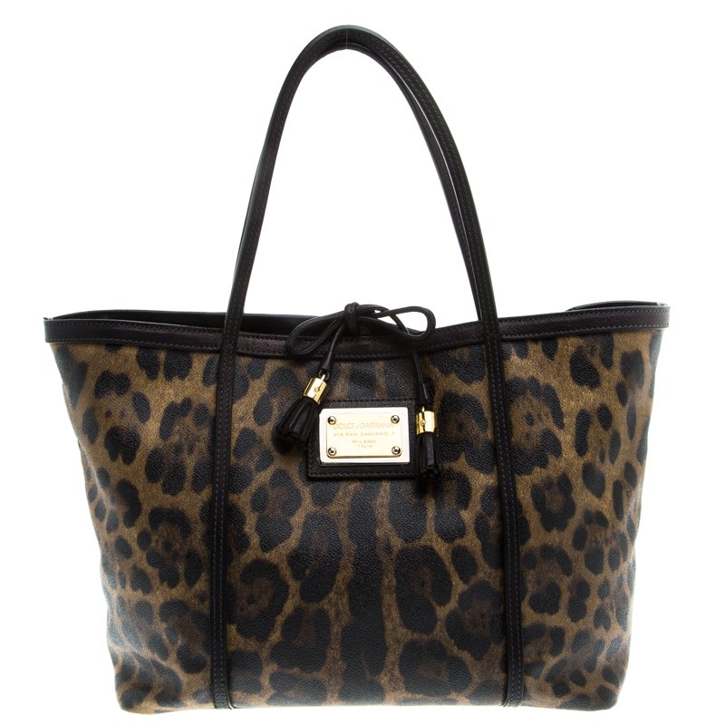 Pre Owned Dolce and Gabbana Leopard Print Coated Canvas Tote