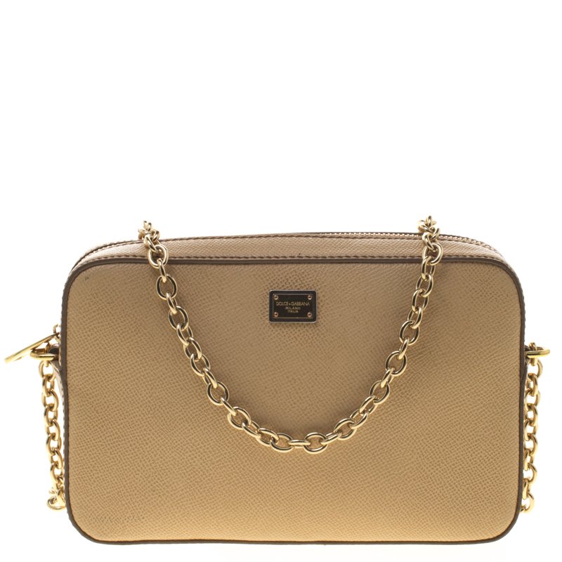 Dolce and Gabbana Beige Leather Crossbody Bag