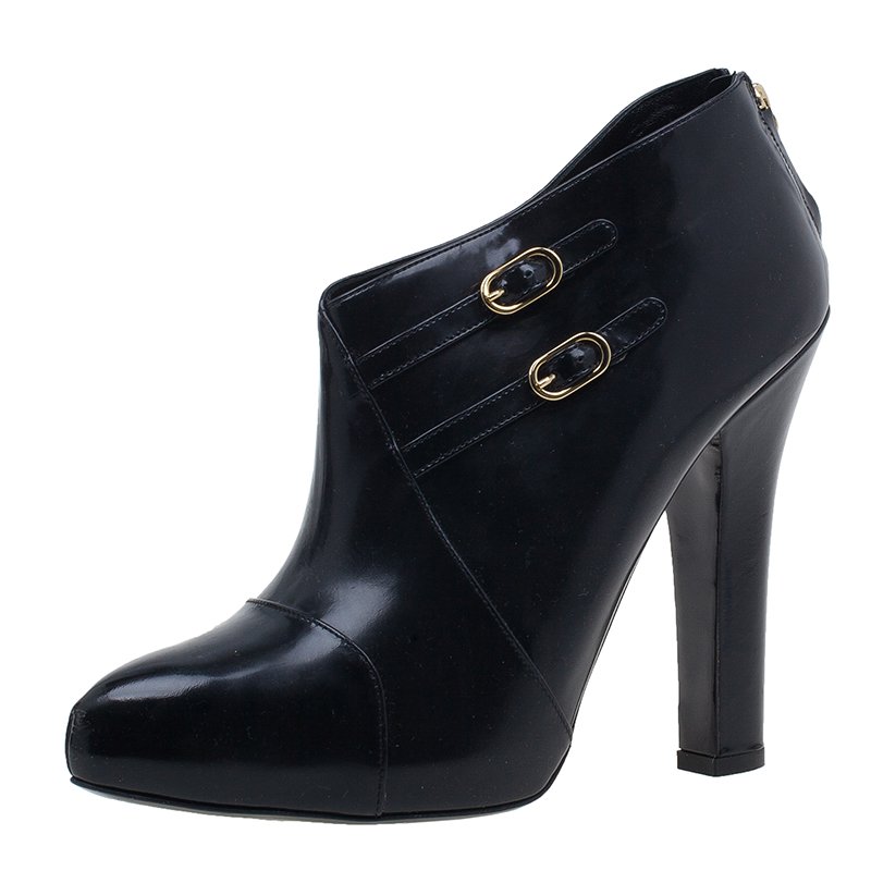 Dolce and Gabbana Black Leather Ankle Boots Size 40 
