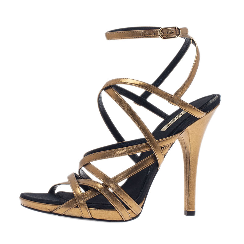مملوكة مسبقًا Dolce and Gabbana Gold Leather Strappy Platform Sandals Size 40.5