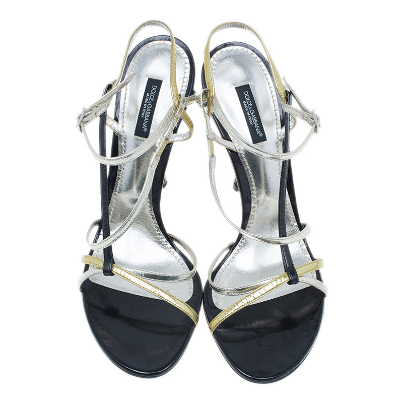 Dolce and Gabbana Gold Leather Strappy Sandals Size 41.5 Dolce and ...