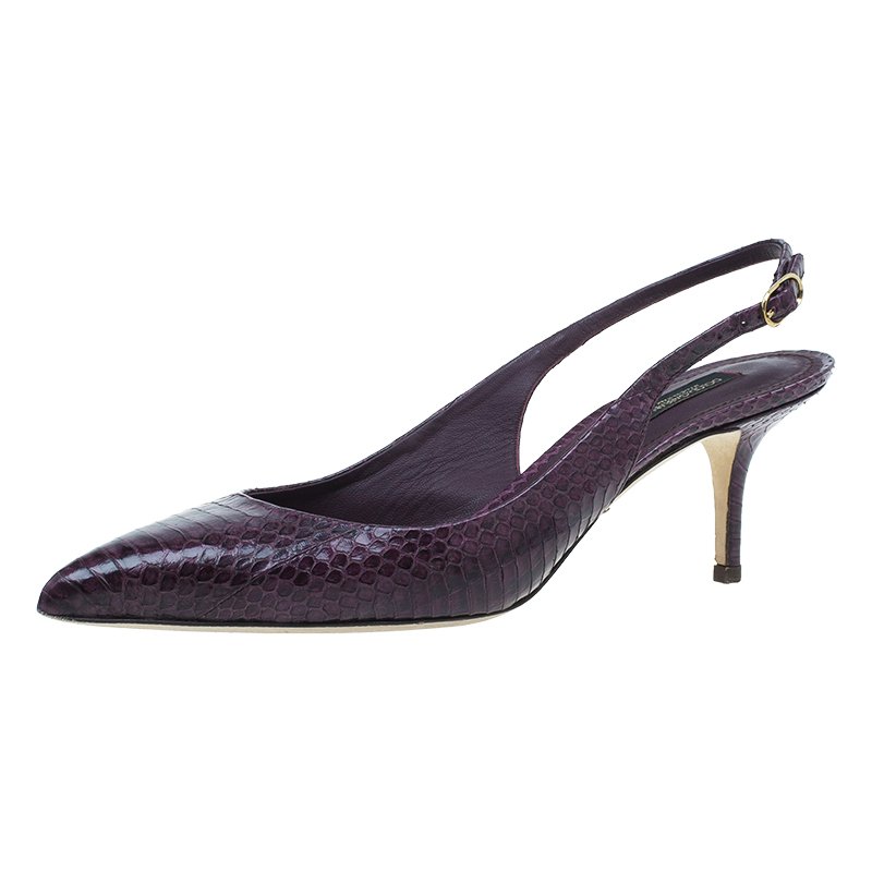 Pre Owned Dolce and Gabbana Purple Watersnake Slingback Sandals Size 40