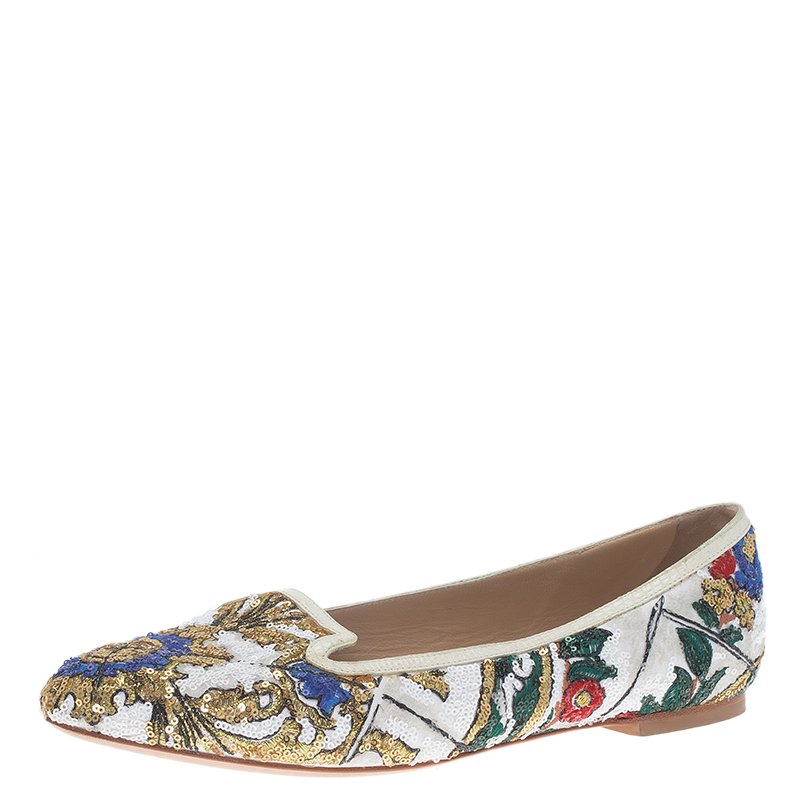 مملوكة مسبقًا Dolce and Gabbana Multicolor Sequins Smoking Slippers Size 37.5