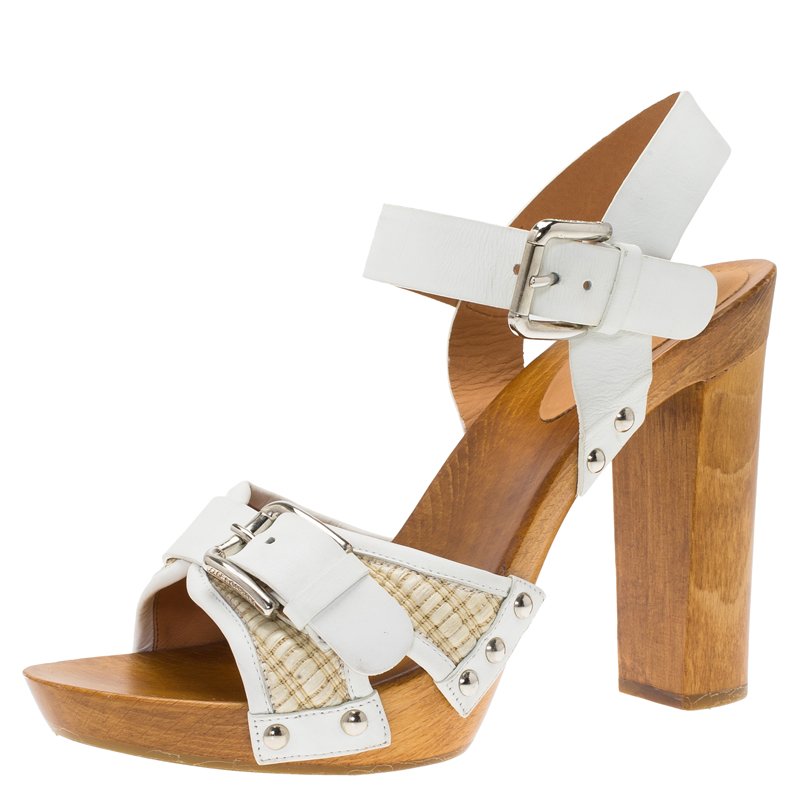 Pre Owned Dolce and Gabbana White Leather Platform Sandals Size 38