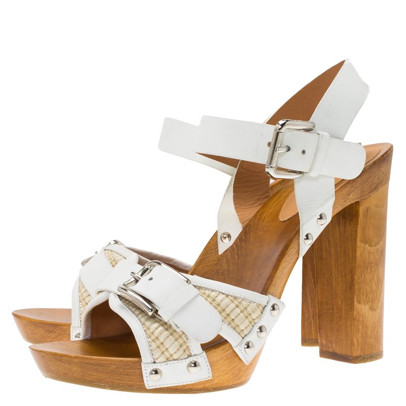 Pre Owned Dolce and Gabbana White Leather Platform Sandals Size 38