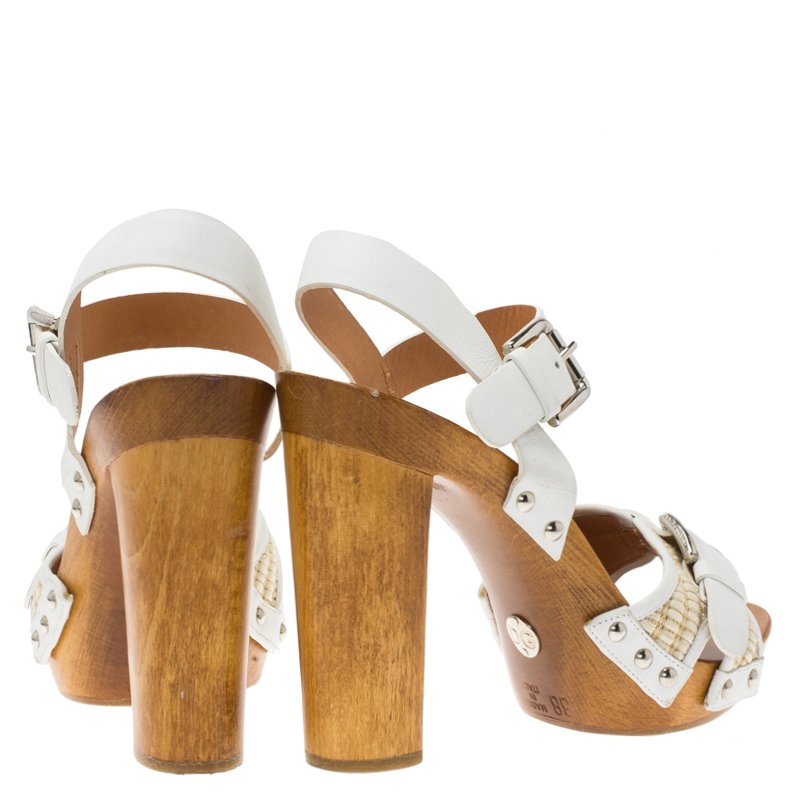 Pre Owned Dolce and Gabbana White Leather Platform Sandals Size 38