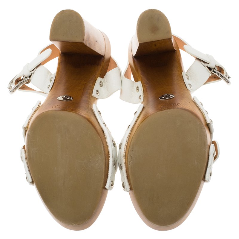 Pre Owned Dolce and Gabbana White Leather Platform Sandals Size 38
