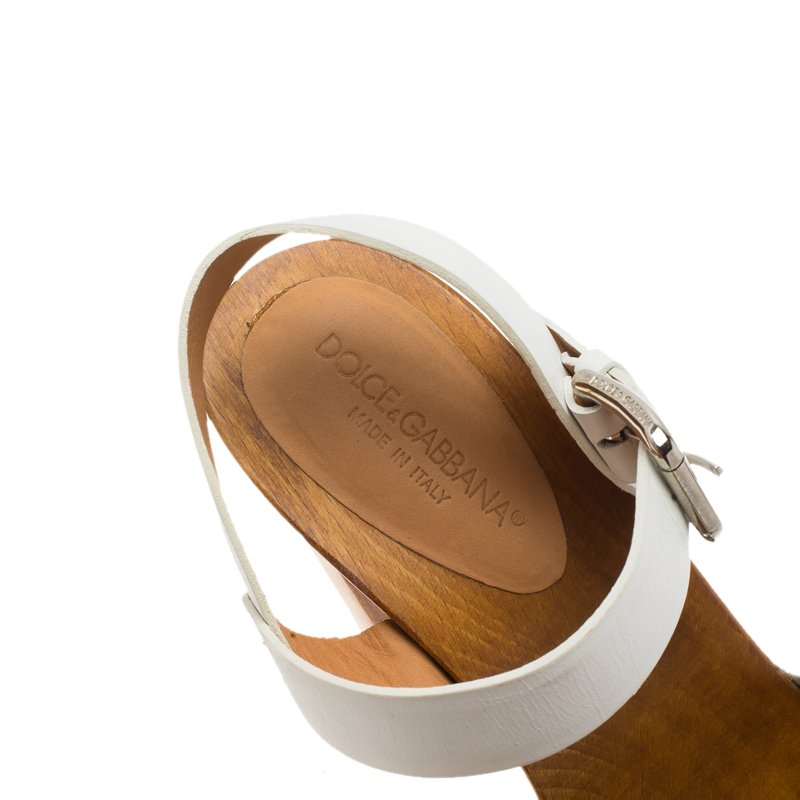 Pre Owned Dolce and Gabbana White Leather Platform Sandals Size 38