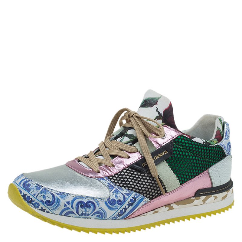 Pre Owned Dolce and Gabbana Multicolor Leather and Mesh Mix & Match Sneakers Size 40